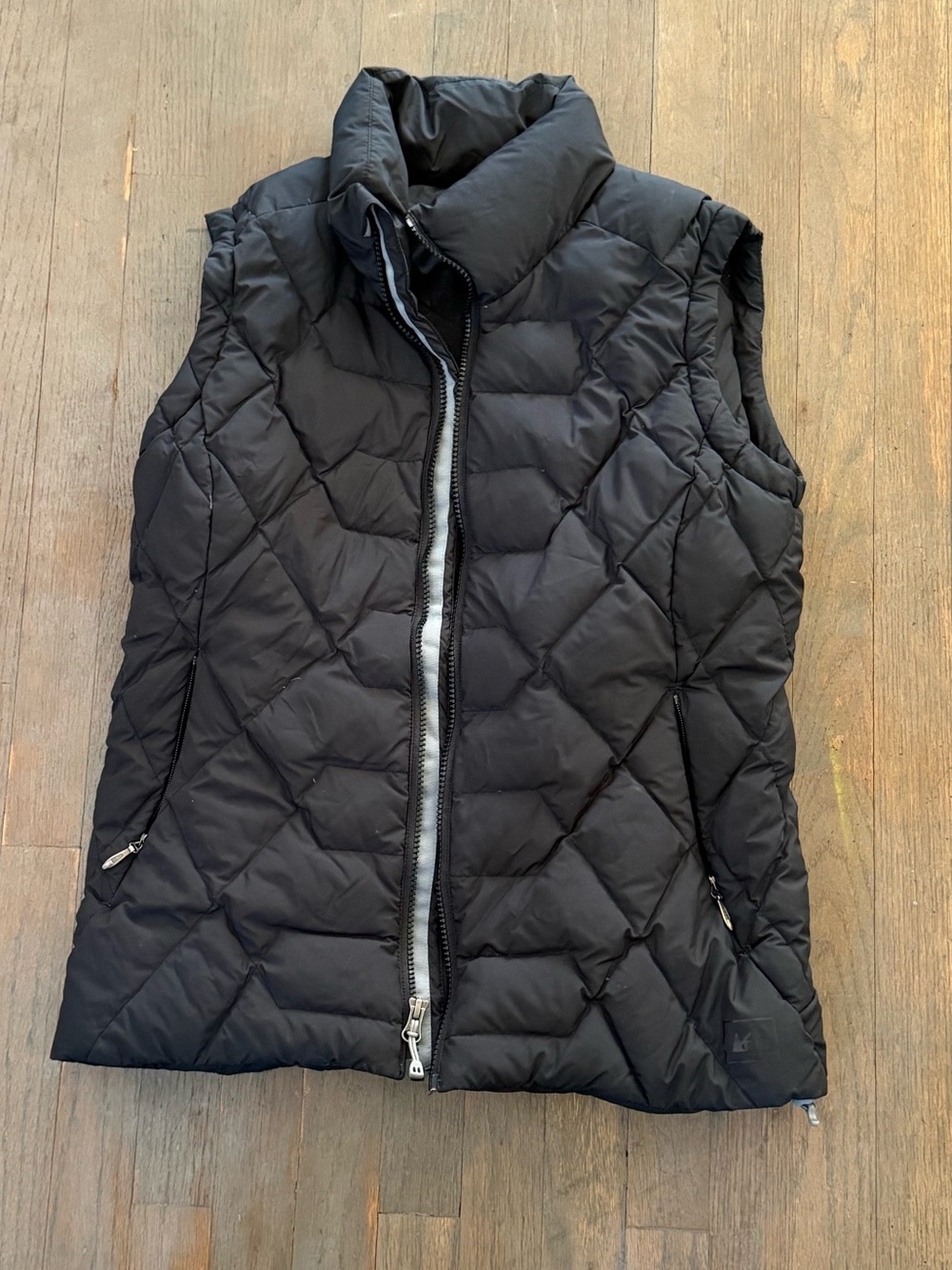 REI Black Quilted Sleeveless Puffer Vest with High Collar